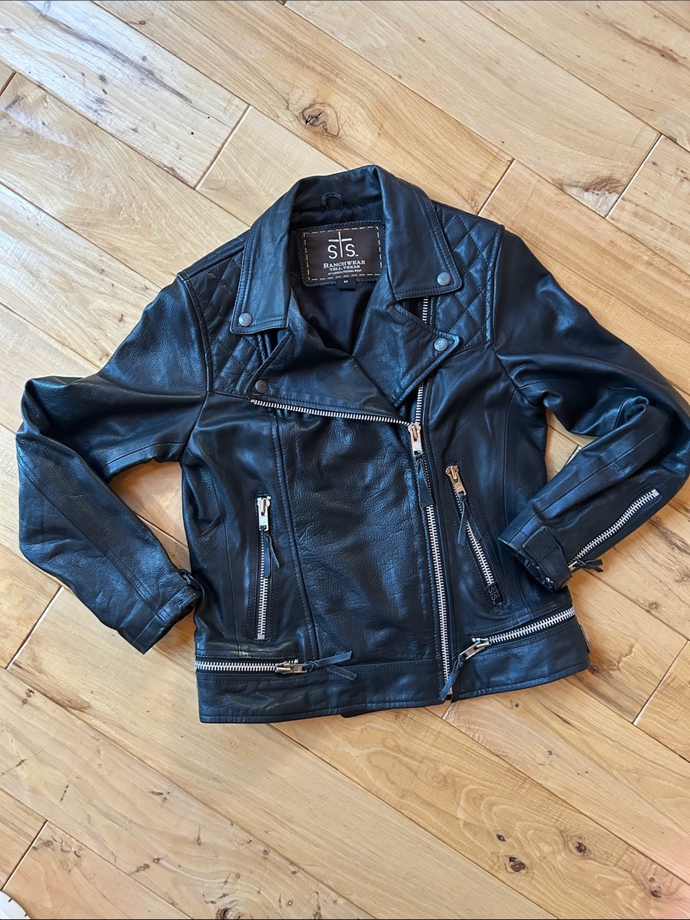 STS Ranchwear Black Leather Asymmetrical Moto Jacket
